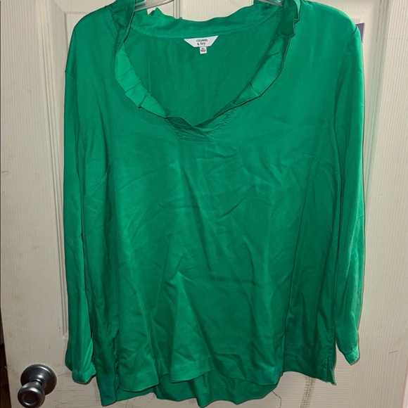 Crown & Ivy Emerald Blouse with Ruffle Detail - Picture 1 of 9